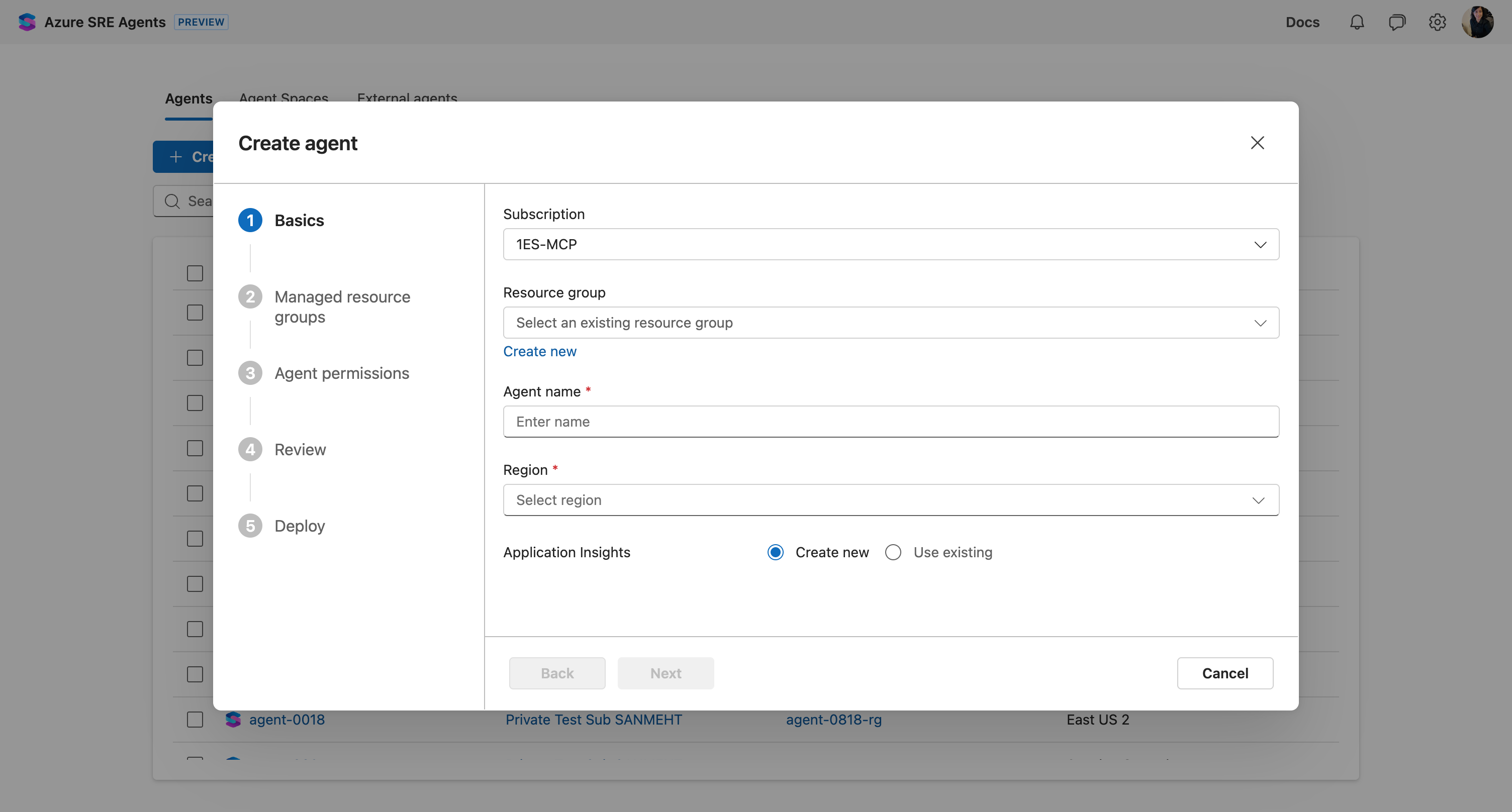 Create agent wizard basics