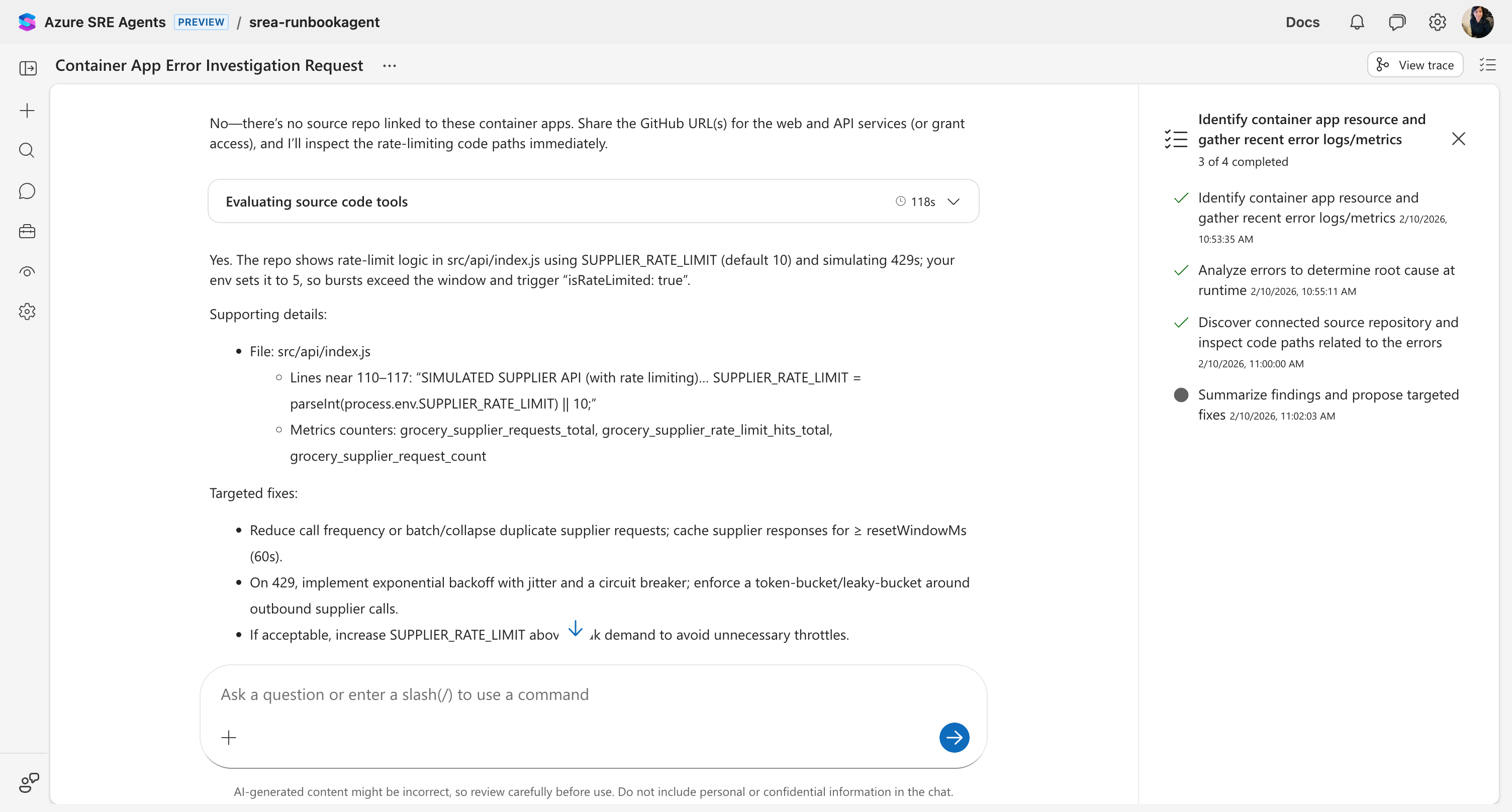 Agent analyzing source code