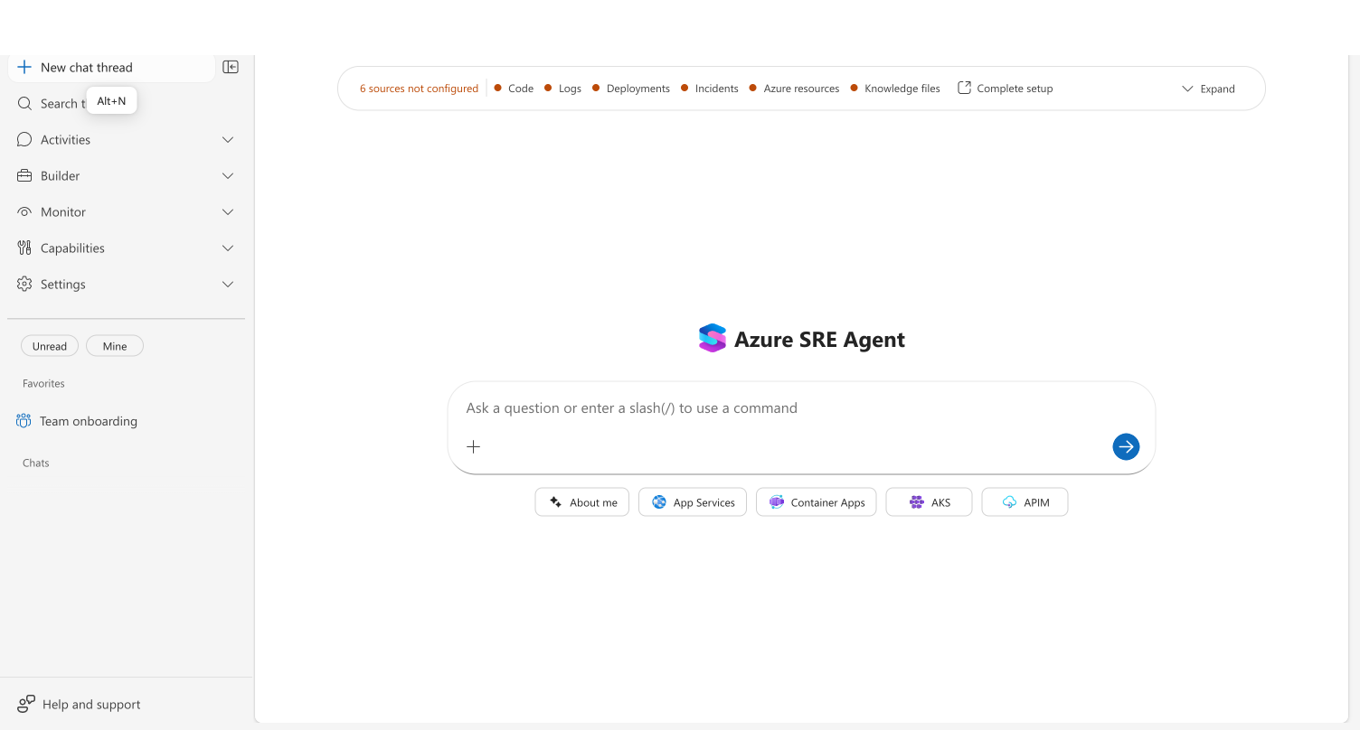 Setup page showing unconfigured data sources with progress bar