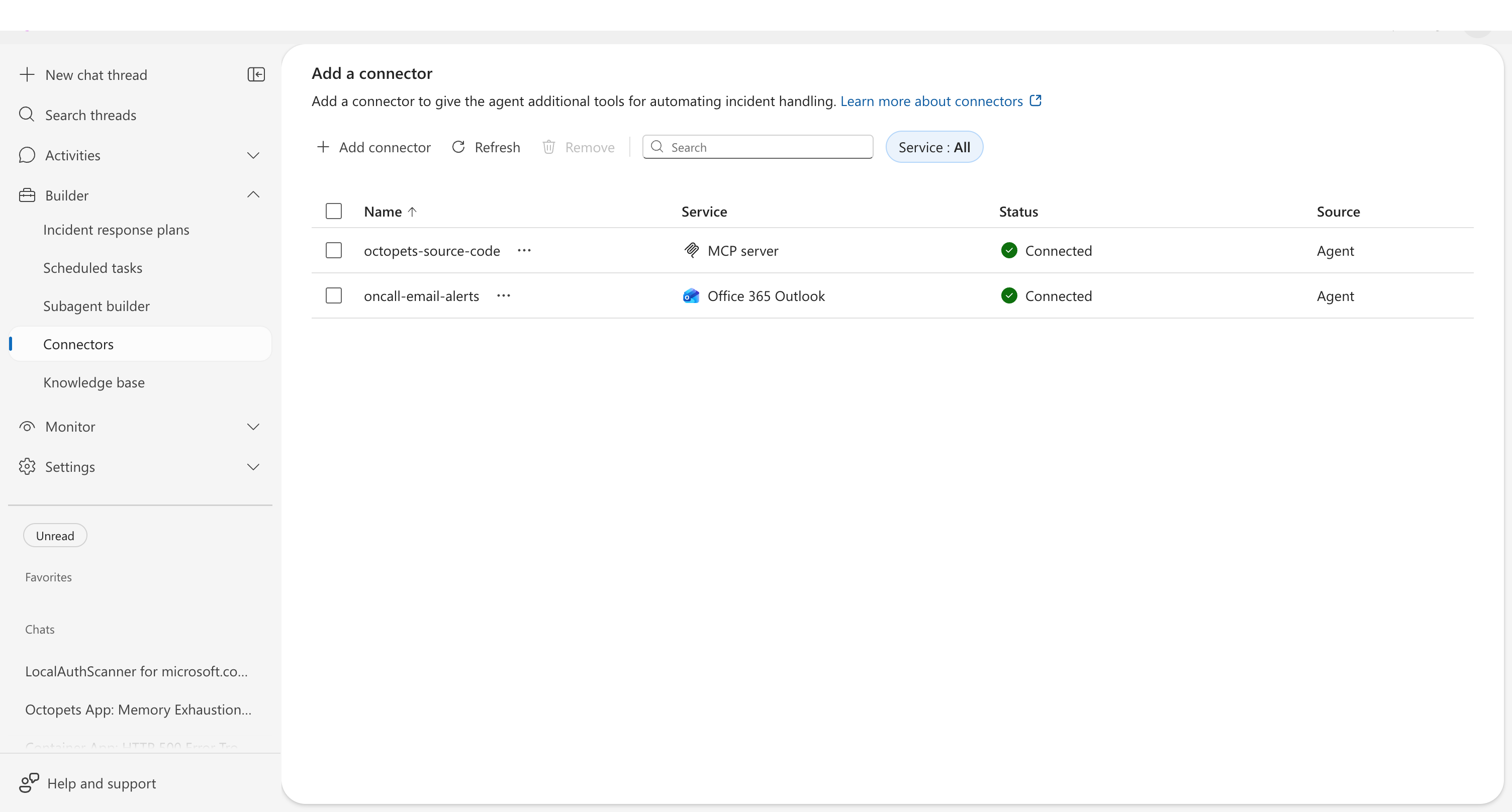 Connectors list showing a connected notification tool