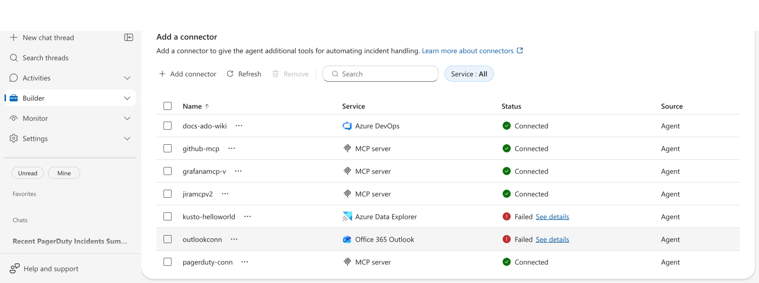 Connectors list showing github-mcp with Connected status
