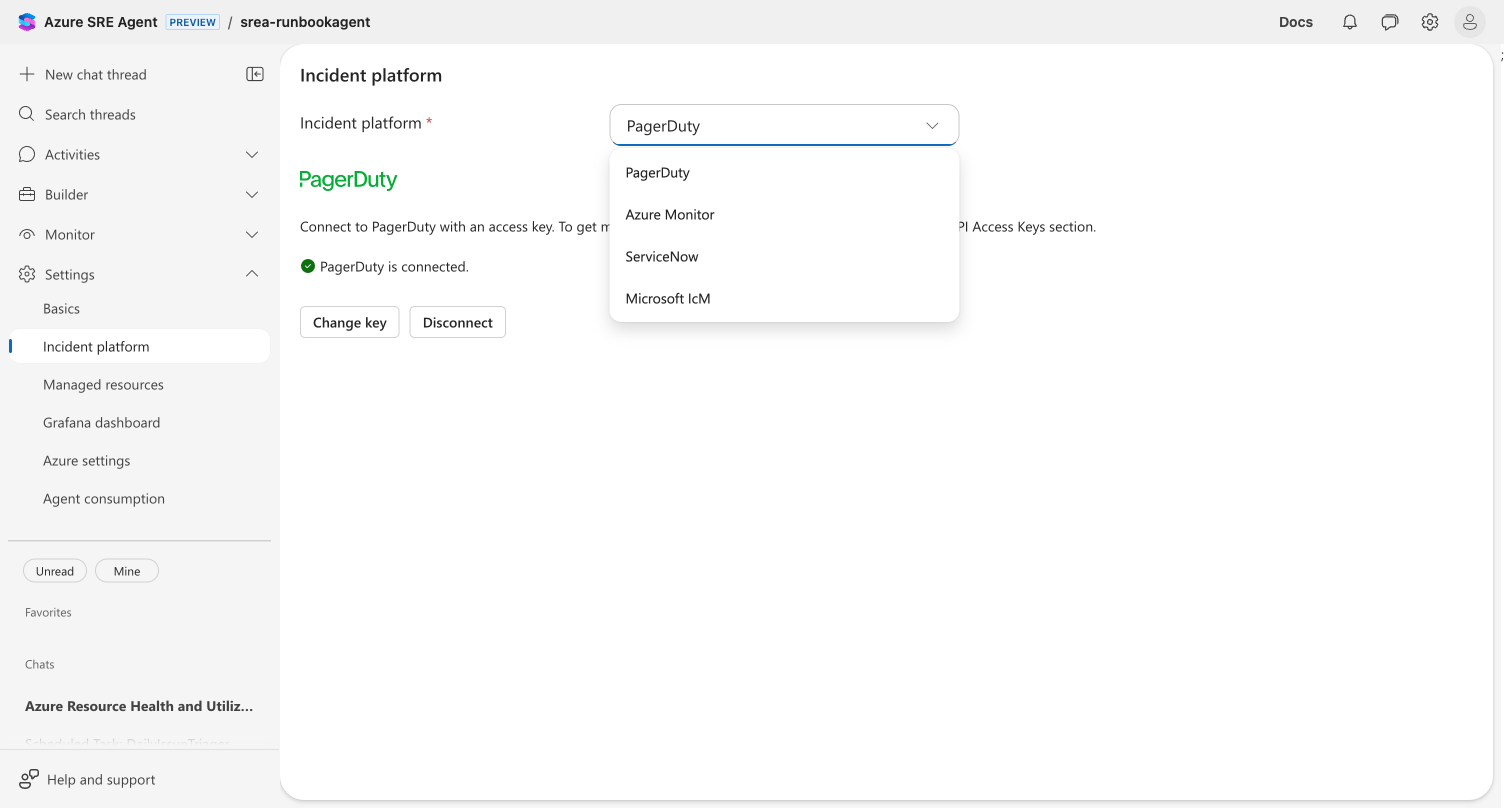 Incident platform dropdown showing available platform options
