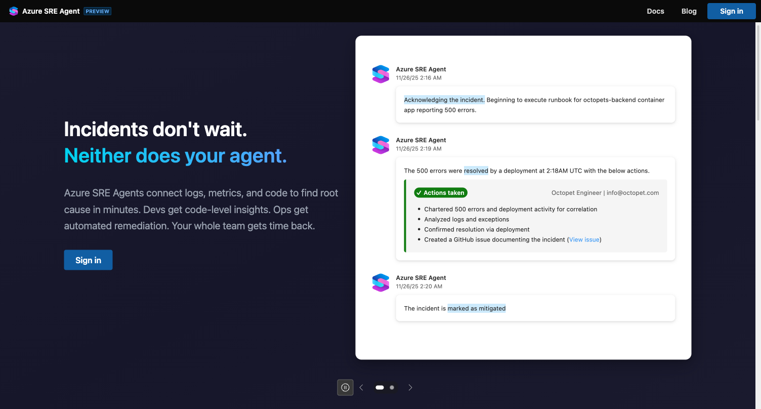 sre.azure.com landing page