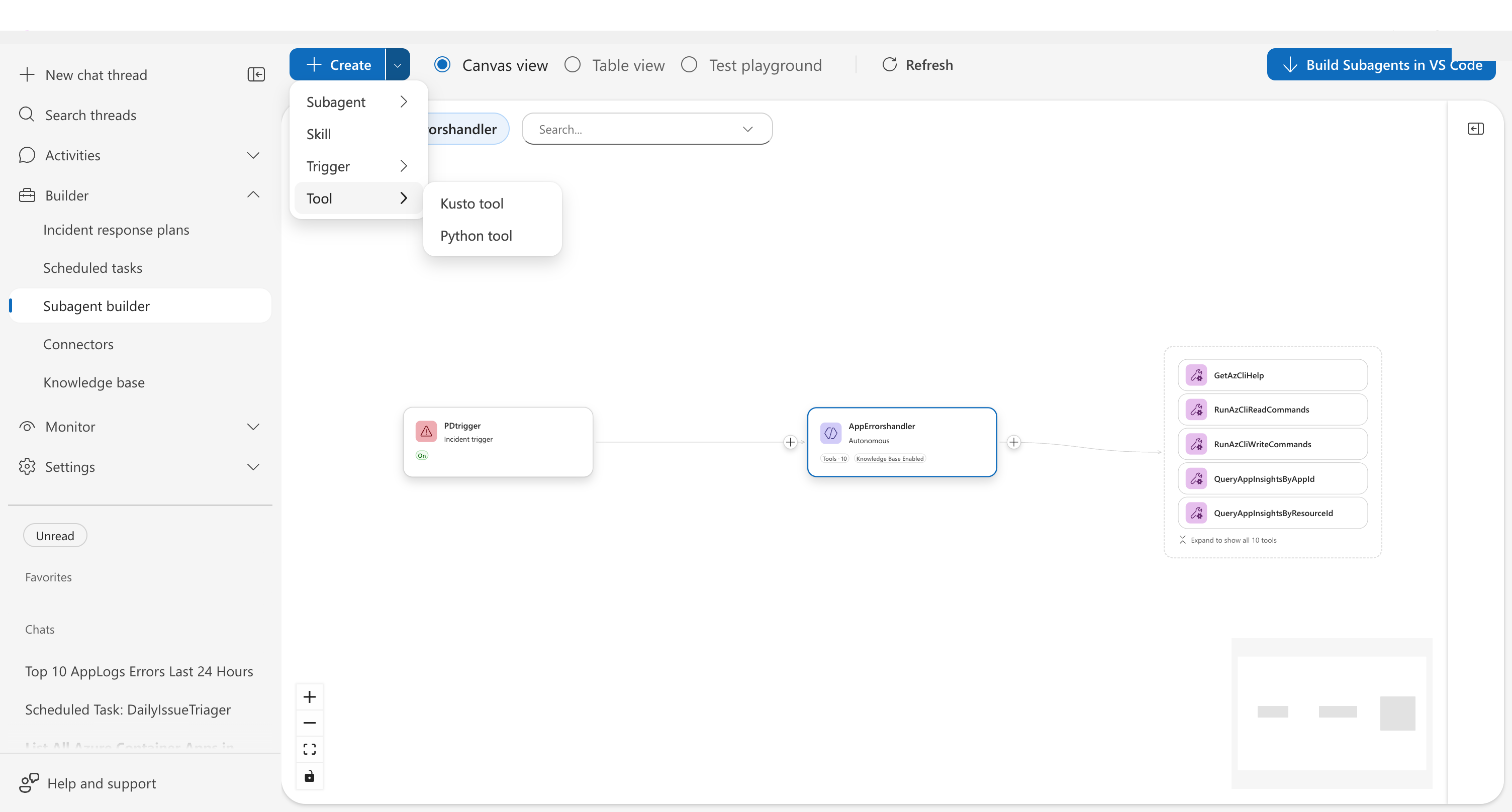 Create menu showing Tool submenu with Kusto tool option